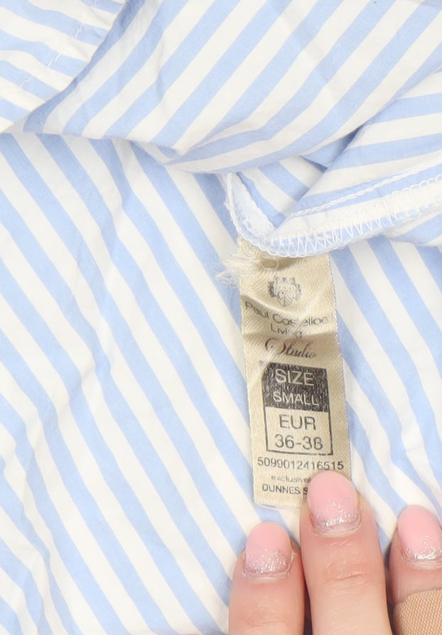 Paul Costelloe Women Blue Striped Cotton Long Sleeve Blouse Size S