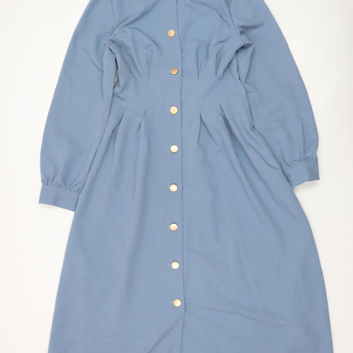 M. Adam Women Blue Midi Shirt Dress Long Sleeve Size M