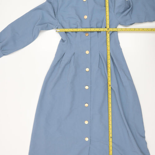M. Adam Women Blue Midi Shirt Dress Long Sleeve Size M