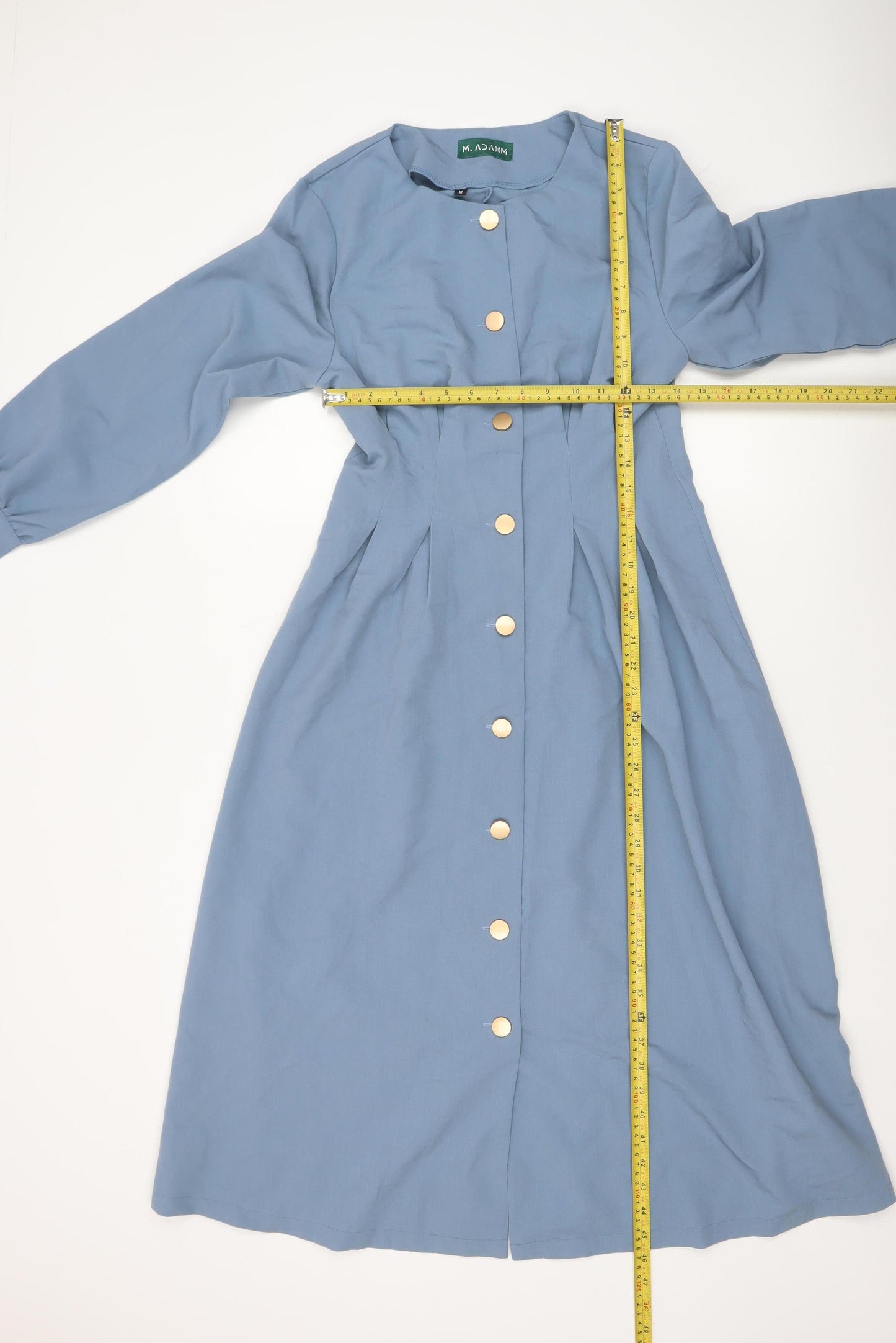 M. Adam Women Blue Midi Shirt Dress Long Sleeve Size M
