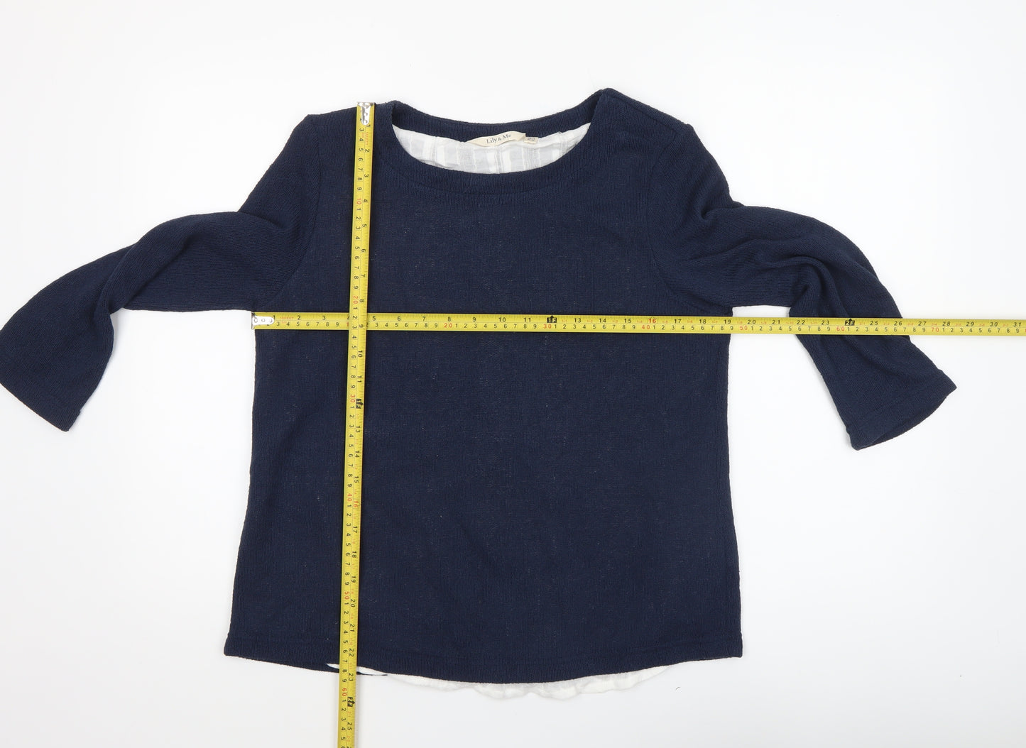 Lily & Me Women's Blue 3/4 Sleeve Cotton Knit Blouse Size 12