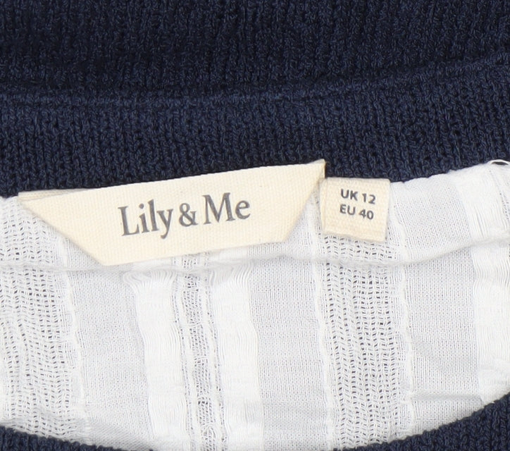 Lily & Me Women's Blue 3/4 Sleeve Cotton Knit Blouse Size 12