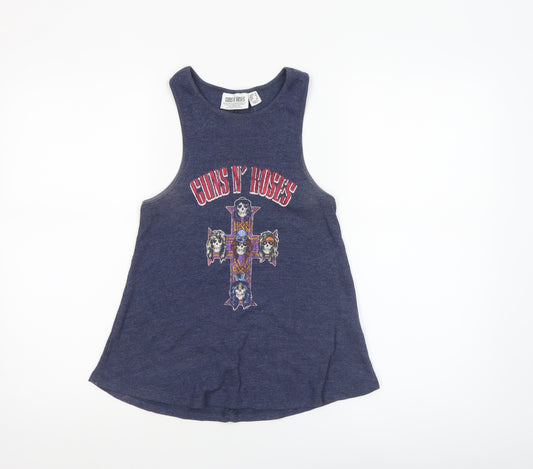 Guns N' Roses Womens Blue Racerback Tank Top Size 10 Rock Band Graphic