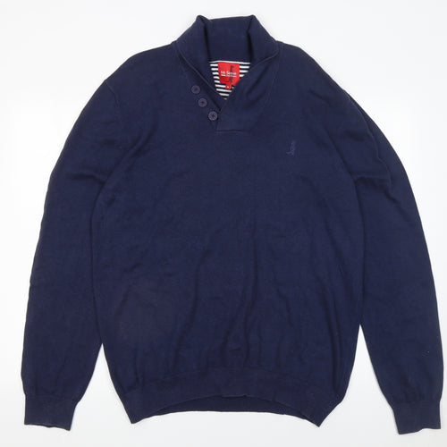 6th Sense Mens Blue Collared Button Cotton Jumper XL