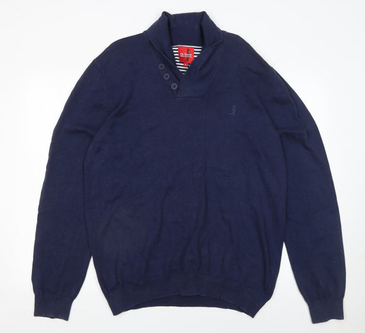 6th Sense Mens Blue Collared Button Cotton Jumper XL