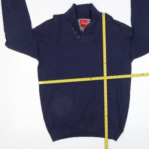 6th Sense Mens Blue Collared Button Cotton Jumper XL