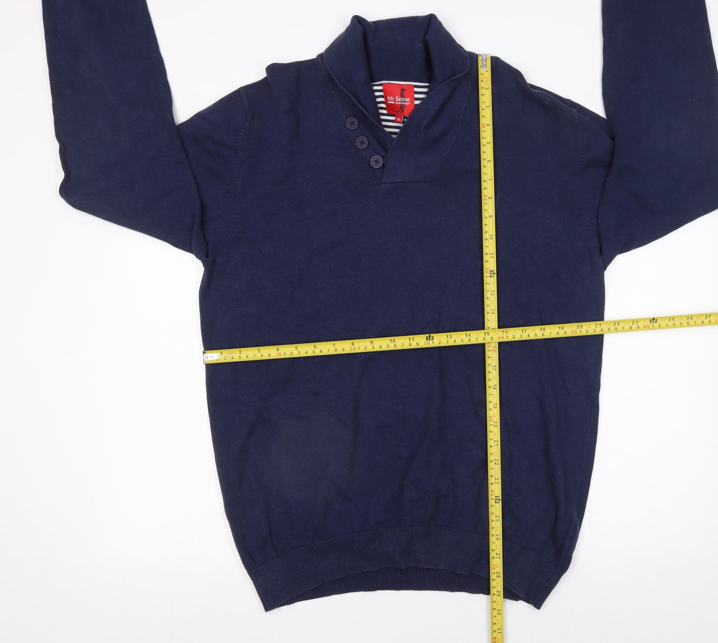 6th Sense Mens Blue Collared Button Cotton Jumper XL