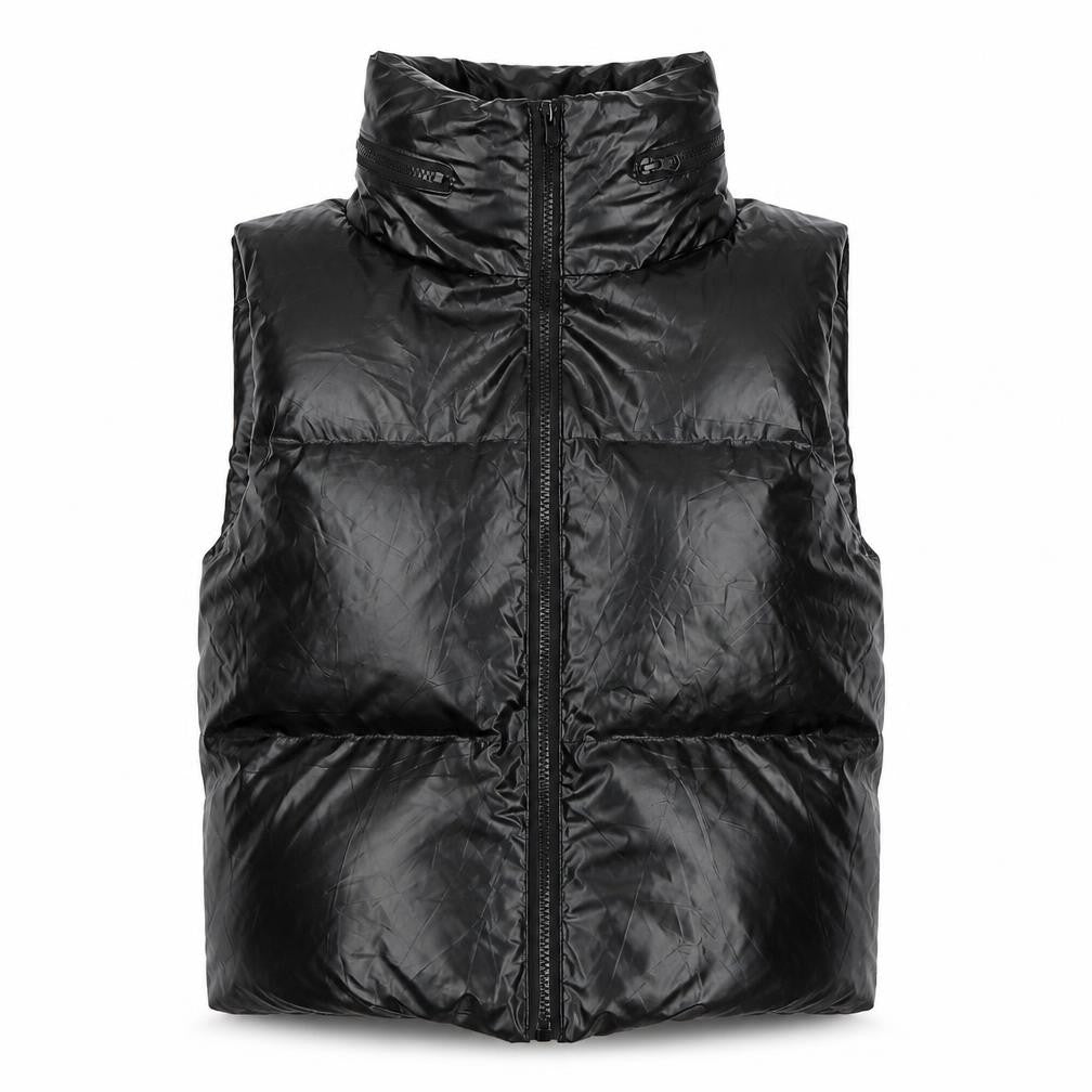 Front view of White Icy Women's Black Puffer Waistcoat L Regular Polyester