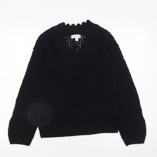 Marks and Spencer Per Una Womens Black Cotton V-Neck Knit Jumper XS