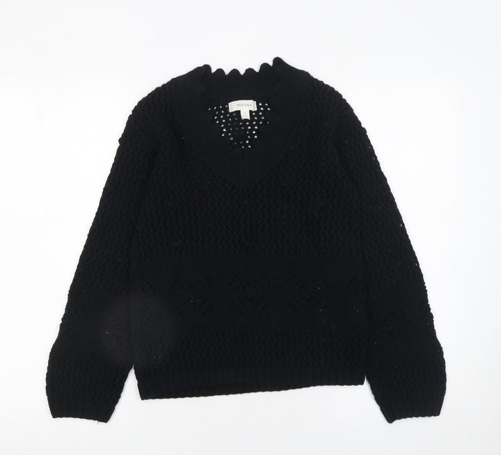 Marks and Spencer Per Una Womens Black Cotton V-Neck Knit Jumper XS