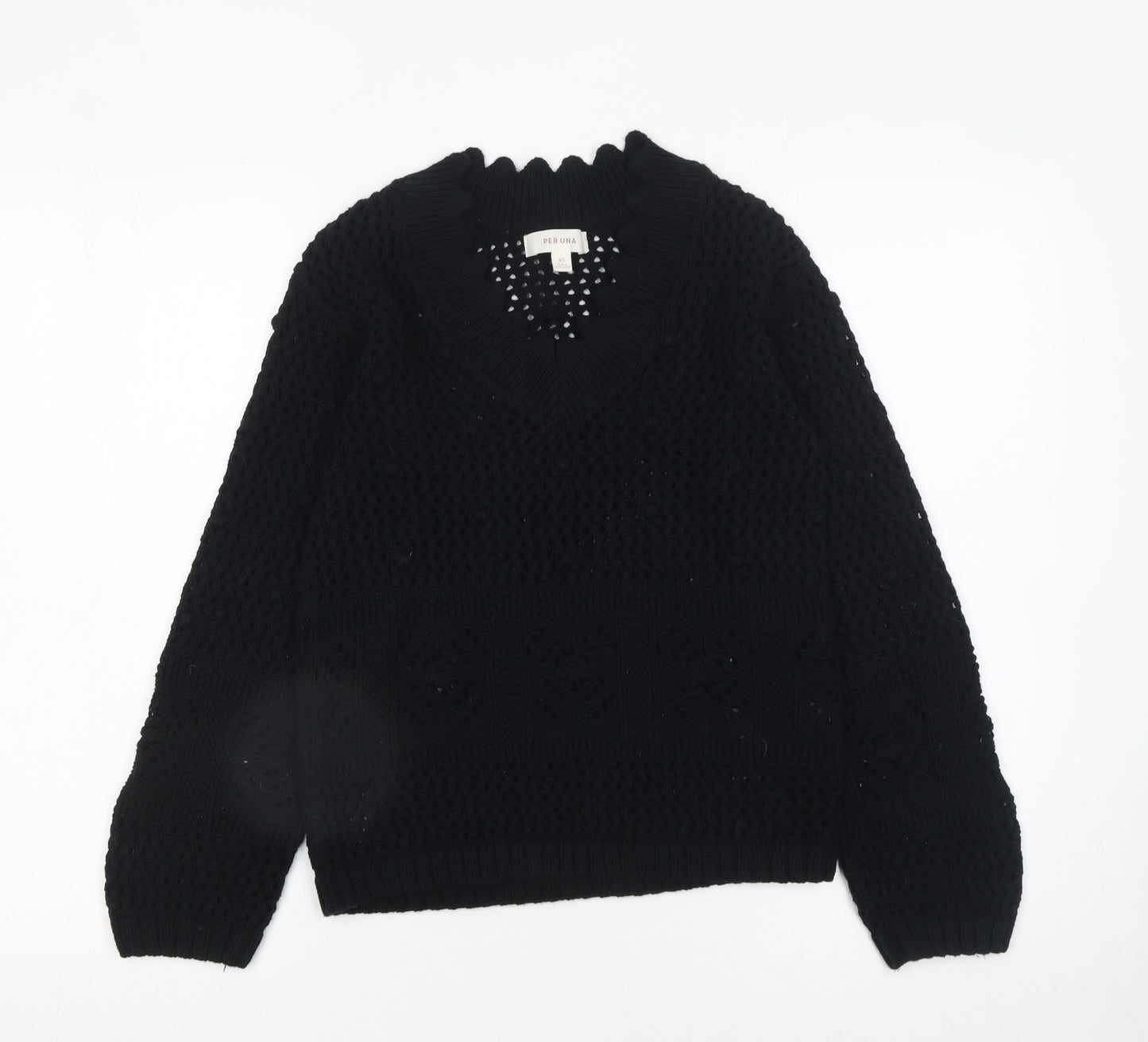 Marks and Spencer Per Una Womens Black Cotton V-Neck Knit Jumper XS