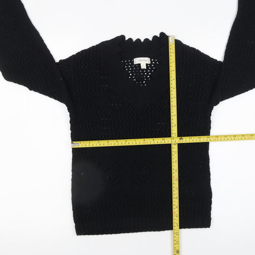 Marks and Spencer Per Una Womens Black Cotton V-Neck Knit Jumper XS