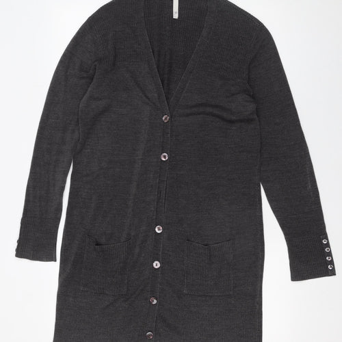 BHS Women’s Grey Longline Button Cardigan Size 14 Knitwear