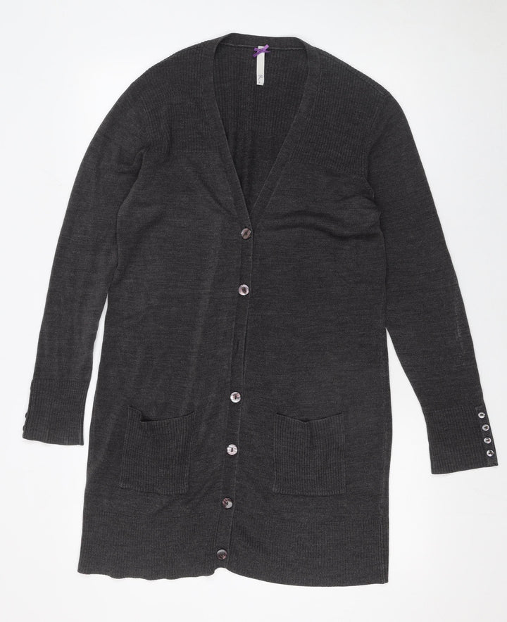 BHS Women’s Grey Longline Button Cardigan Size 14 Knitwear