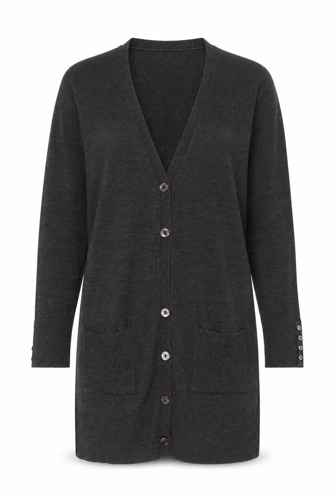 BHS Women’s Grey Longline Button Cardigan Size 14 Knitwear
