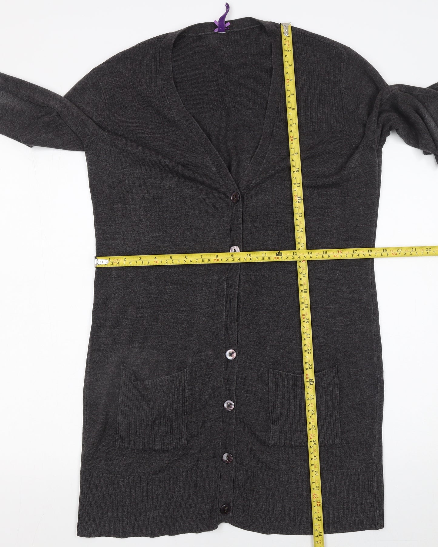 BHS Women’s Grey Longline Button Cardigan Size 14 Knitwear