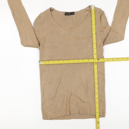 F&F Women’s Beige Slim Fit Ribbed Knit Long Sleeve Jumper Size S