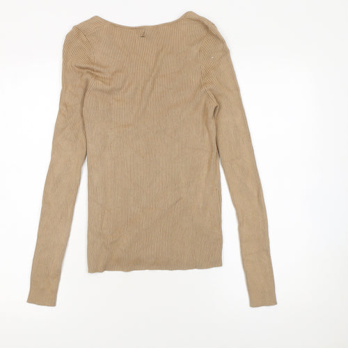 F&F Women’s Beige Slim Fit Ribbed Knit Long Sleeve Jumper Size S