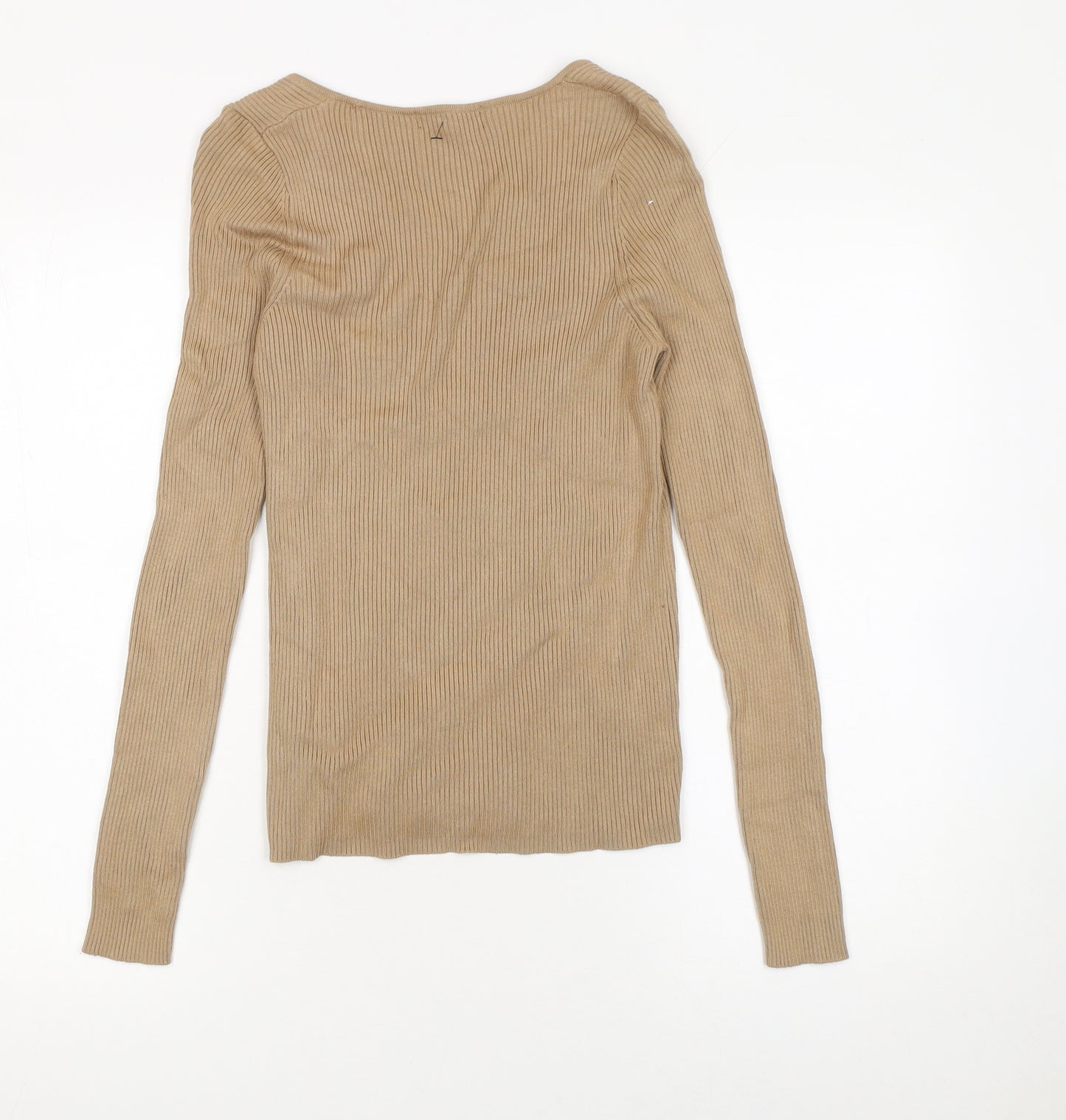 F&F Women’s Beige Slim Fit Ribbed Knit Long Sleeve Jumper Size S