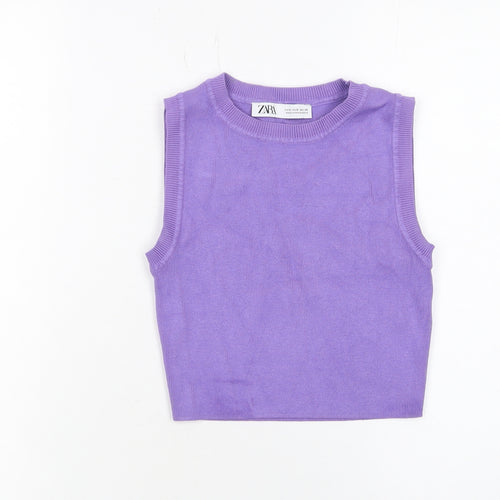 Zara Womens Purple Cropped Knit Tank Top Size S