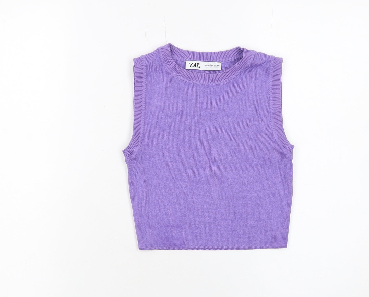 Zara Womens Purple Cropped Knit Tank Top Size S
