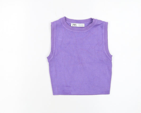 Zara Womens Purple Cropped Knit Tank Top Size S
