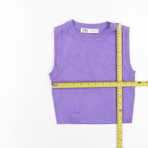 Zara Womens Purple Cropped Knit Tank Top Size S
