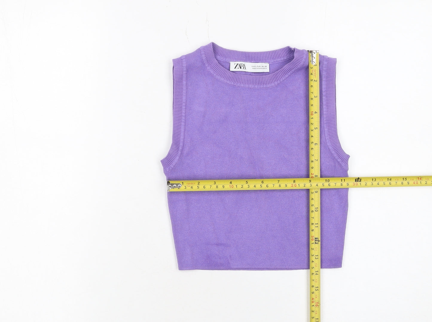 Zara Womens Purple Cropped Knit Tank Top Size S