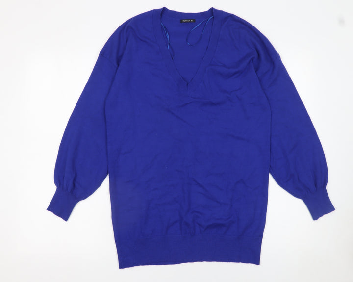Roman Women’s Blue V-Neck Long Sleeve Pullover Jumper Size 10