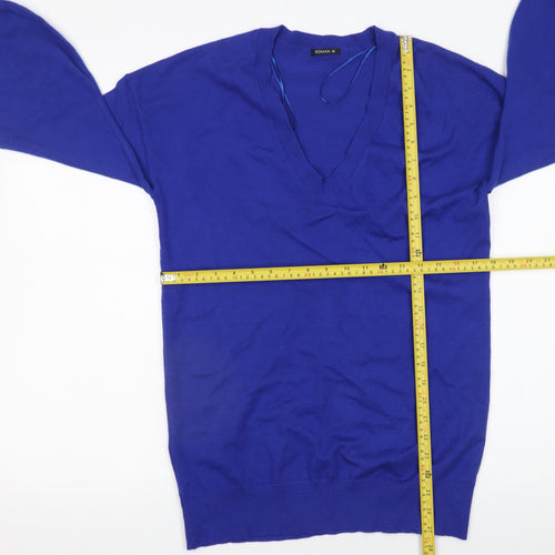 Roman Women’s Blue V-Neck Long Sleeve Pullover Jumper Size 10