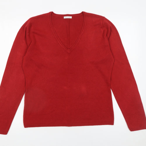 Matalan Women Red V-Neck Acrylic Knit Jumper Size 16
