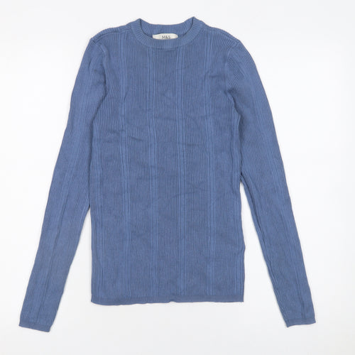 Marks and Spencer Women's Blue Ribbed Crew Neck Jumper Size 8