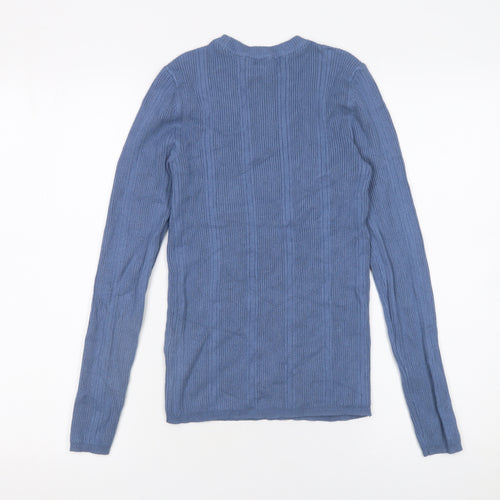 Marks and Spencer Women's Blue Ribbed Crew Neck Jumper Size 8