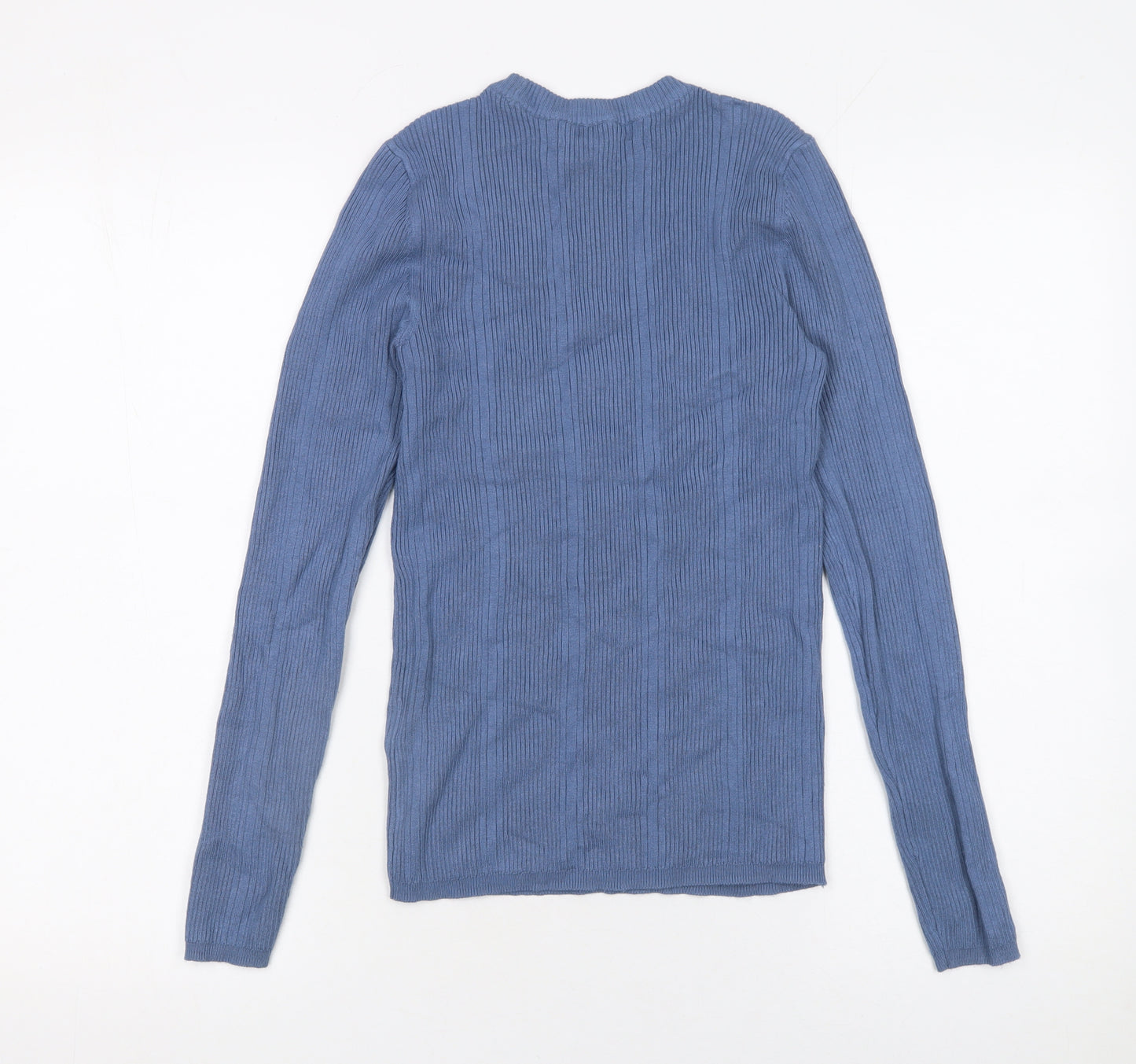 Marks and Spencer Women's Blue Ribbed Crew Neck Jumper Size 8