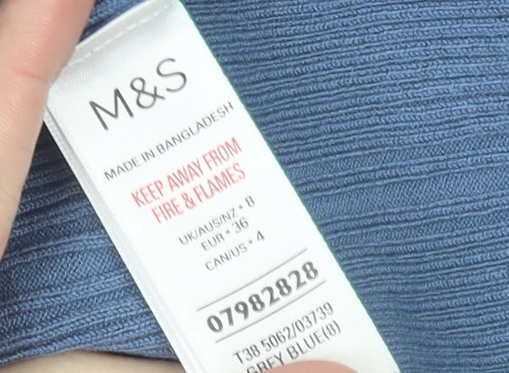 Marks and Spencer Women's Blue Ribbed Crew Neck Jumper Size 8