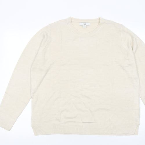 Marks and Spencer Women Beige Cotton Modal Crew Neck Jumper Size 18