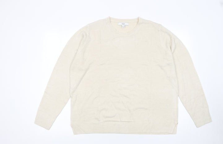 Marks and Spencer Women Beige Cotton Modal Crew Neck Jumper Size 18