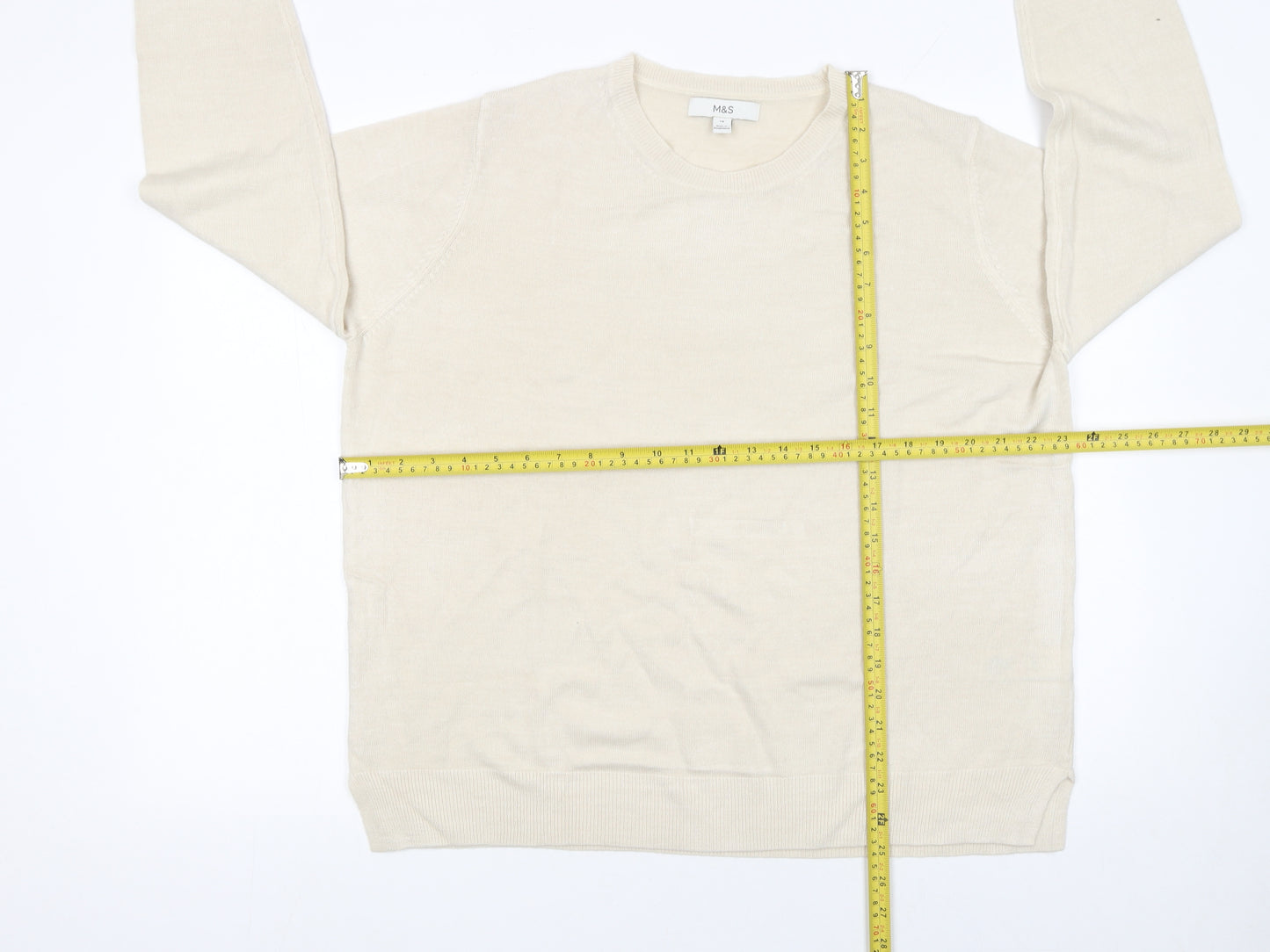 Marks and Spencer Women Beige Cotton Modal Crew Neck Jumper Size 18