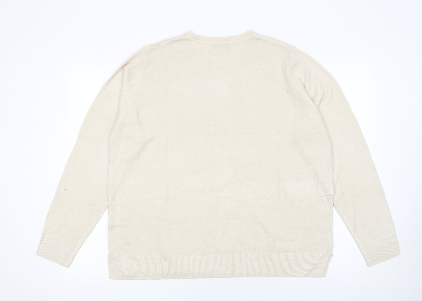 Marks and Spencer Women Beige Cotton Modal Crew Neck Jumper Size 18