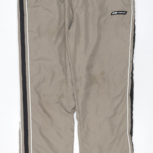 Reebok Men’s Beige Jogger Track Pants L Relaxed Fit Nylon Sportswear