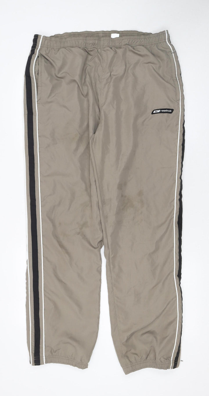 Reebok Men’s Beige Jogger Track Pants L Relaxed Fit Nylon Sportswear