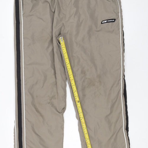Reebok Men’s Beige Jogger Track Pants L Relaxed Fit Nylon Sportswear