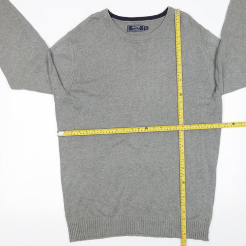 Maine New England Men’s Grey Cotton Crew Neck Jumper M Classic Knitwear
