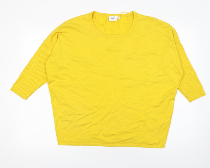 Saint Tropez Women’s Yellow Viscose Knit Jumper XL Relaxed Fit
