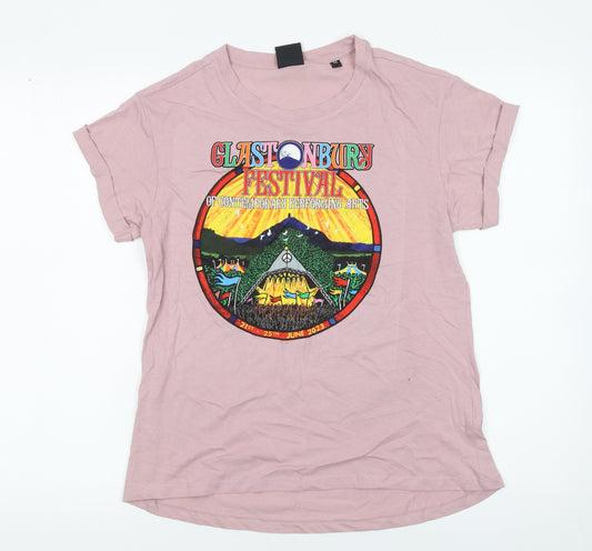 Glastonbury Festival Women Purple Rose Organic Cotton T-Shirt M