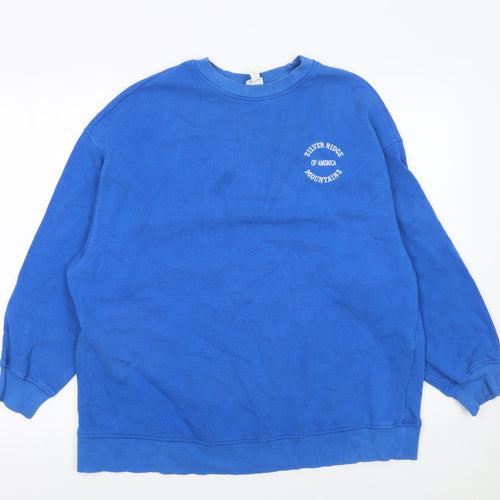 H&M Women Blue Cotton Crew Neck Pullover Sweatshirt XS