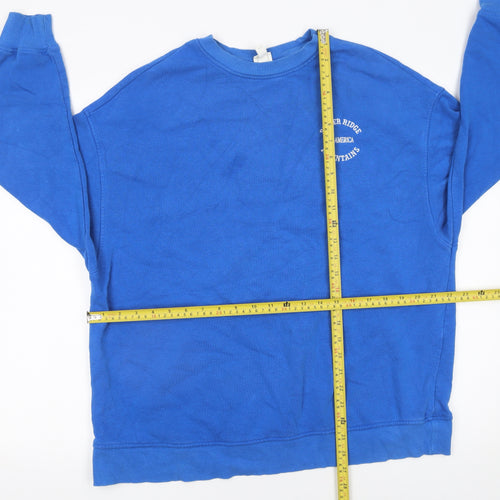 H&M Women Blue Cotton Crew Neck Pullover Sweatshirt XS