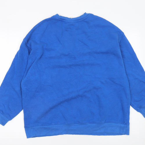 H&M Women Blue Cotton Crew Neck Pullover Sweatshirt XS