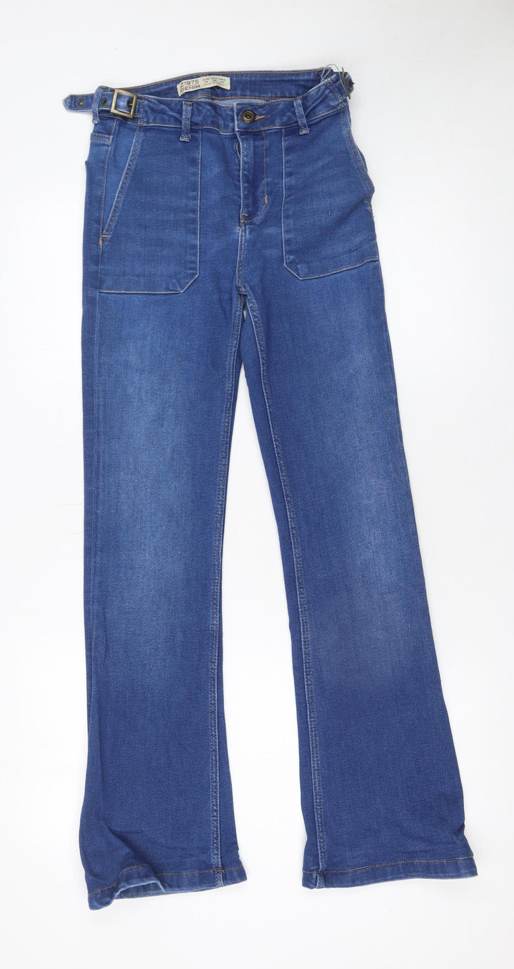 Zara Women Blue Size 8 High Rise Straight Belted Z1975 Jeans