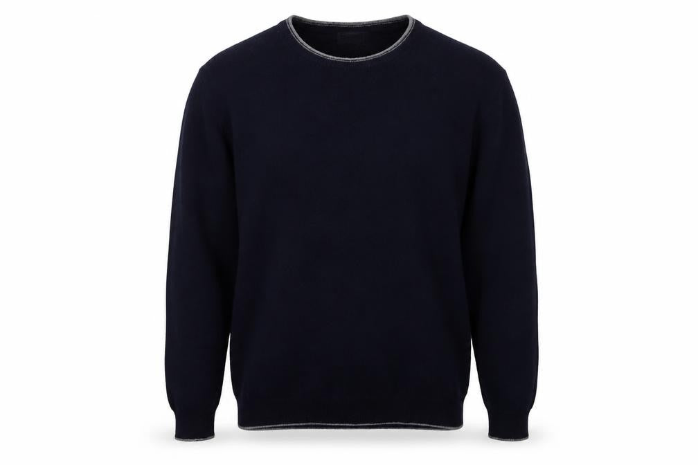 Front view of Lorenzo Magni Men's Blue Wool jumper XL Crew Neck Knit